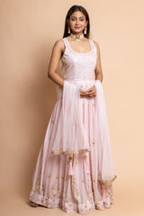 Pink Georgette Floor Length Readymade Suit With Net Dupatta