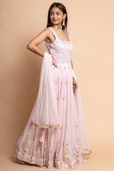 Pink Georgette Floor Length Readymade Suit With Net Dupatta