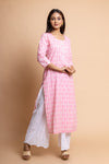 Pink Floral Printed Cotton Readymade Long Kurta