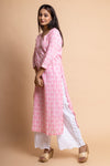 Pink Floral Printed Cotton Readymade Long Kurta