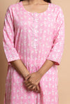 Pink Floral Printed Cotton Readymade Long Kurta