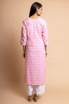 Pink Floral Printed Cotton Readymade Long Kurta