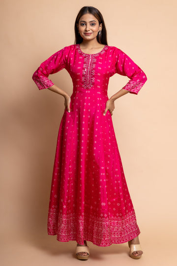 Rani Cotton Readymade Floor Length Kurta