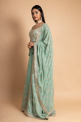 Mint Green Georgette Lehenga Set With Readymade Blouse