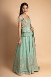 Mint Green Georgette Lehenga Set With Readymade Blouse