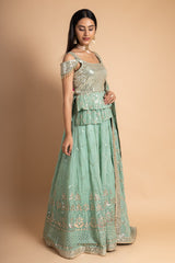 Mint Green Georgette Lehenga Set With Readymade Blouse