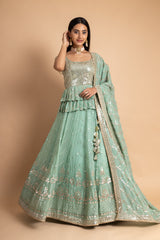 Mint Green Georgette Lehenga Set With Readymade Blouse