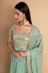 Mint Green Georgette Lehenga Set With Readymade Blouse