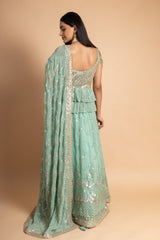 Mint Green Georgette Lehenga Set With Readymade Blouse