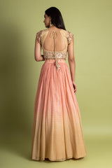 Peach Tussar Georgette Lehenga Set With Readymade Blouse