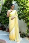 Lemon Gold Exquisite Chiffon Swarovski Saree With Unstitched Blouse