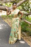 Sea Green Organza Banarasi Woven Zari Saree With Unstitched Blouse