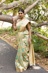 Sea Green Organza Banarasi Woven Zari Saree With Unstitched Blouse