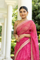 Gajari Organza Embroidered Saree With Unstitched Blouse