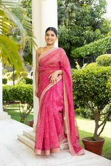 Gajari Organza Embroidered Saree With Unstitched Blouse