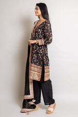 Black Georgette Embroidered Readymade Suit With Dupatta