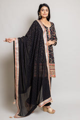 Black Georgette Embroidered Readymade Suit With Dupatta