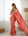 Orange Rani Satin Banarasi Woven Zari Saree With Unstitched Blouse (Ft:-Arti Chauhan)