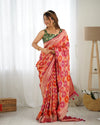 Orange Rani Satin Banarasi Woven Zari Saree With Unstitched Blouse (Ft:-Arti Chauhan)