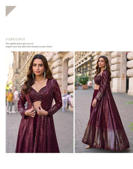 Garnet Georgette Short Top Sharara Set With Shrug
