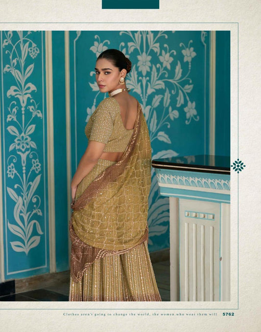 Brown Georgette Readymade Sharara Set With Georgette Dupatta
