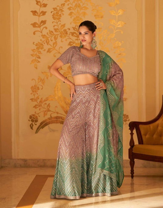 Mint Green Georgette Readymade Sharara Set With Georgette Dupatta