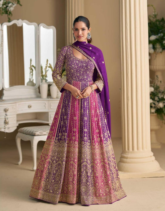 Magenta Georgette Readymade Suit With Georgette Dupatta