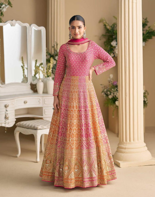 Rani Georgette Readymade Suit With Georgette Dupatta