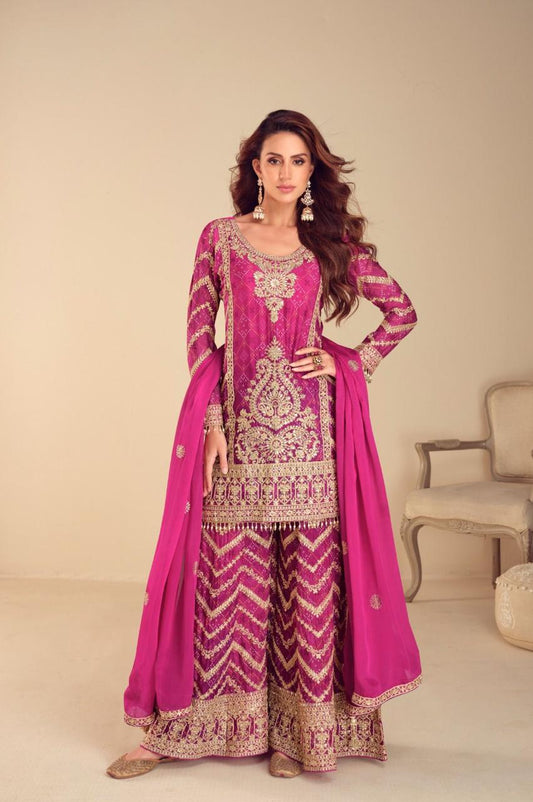Rani Chinon Readymade Sharara Set With Chinon Dupatta