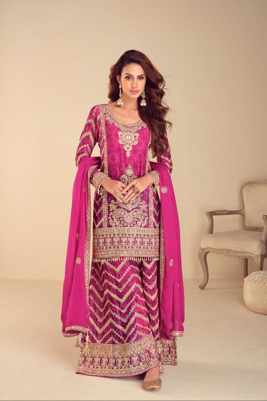 Rani Chinon Readymade Sharara Set With Chinon Dupatta