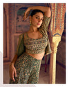 Bottle Green Georgette Short Top Sharara Set With Shrug