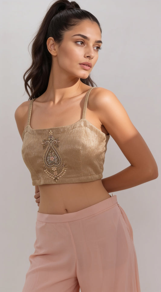 Peach Georgette Readymade Sharara Set With Shrug
