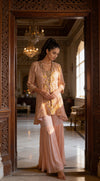 Peach Georgette Readymade Sharara Set With Shrug