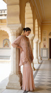 Peach Georgette Readymade Sharara Set With Shrug