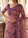 Garnet Cotton Floral Printed Saree - Detail