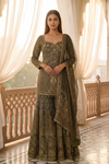 Mehndi Raag Green Crepe Readymade Heavy Embroidered Sharara Set With Dupatta - hero