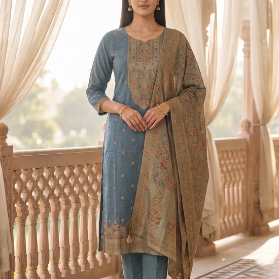 Monsoon Slate Grey Cotton Readymade Suit - hero