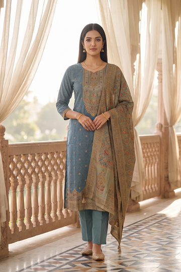 Monsoon Slate Grey Cotton Readymade Suit - hero