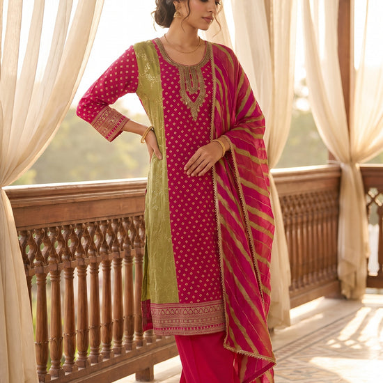 Rangeela Rani Pista Georgette Readymade Suit And Pant With Leheriya Dupatta - mood