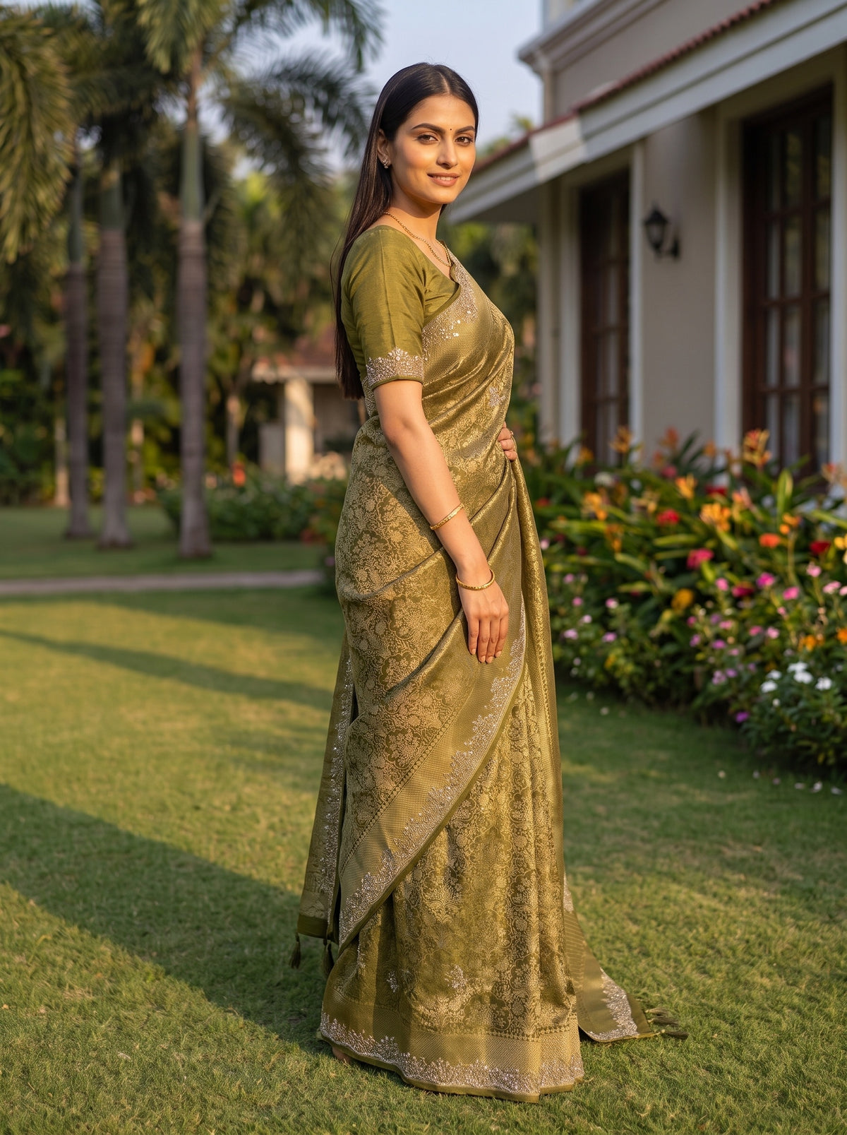 Mehndi Loom Saree - Side