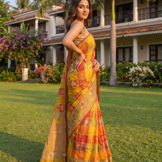 Mustard Organza Zari Saree - Back