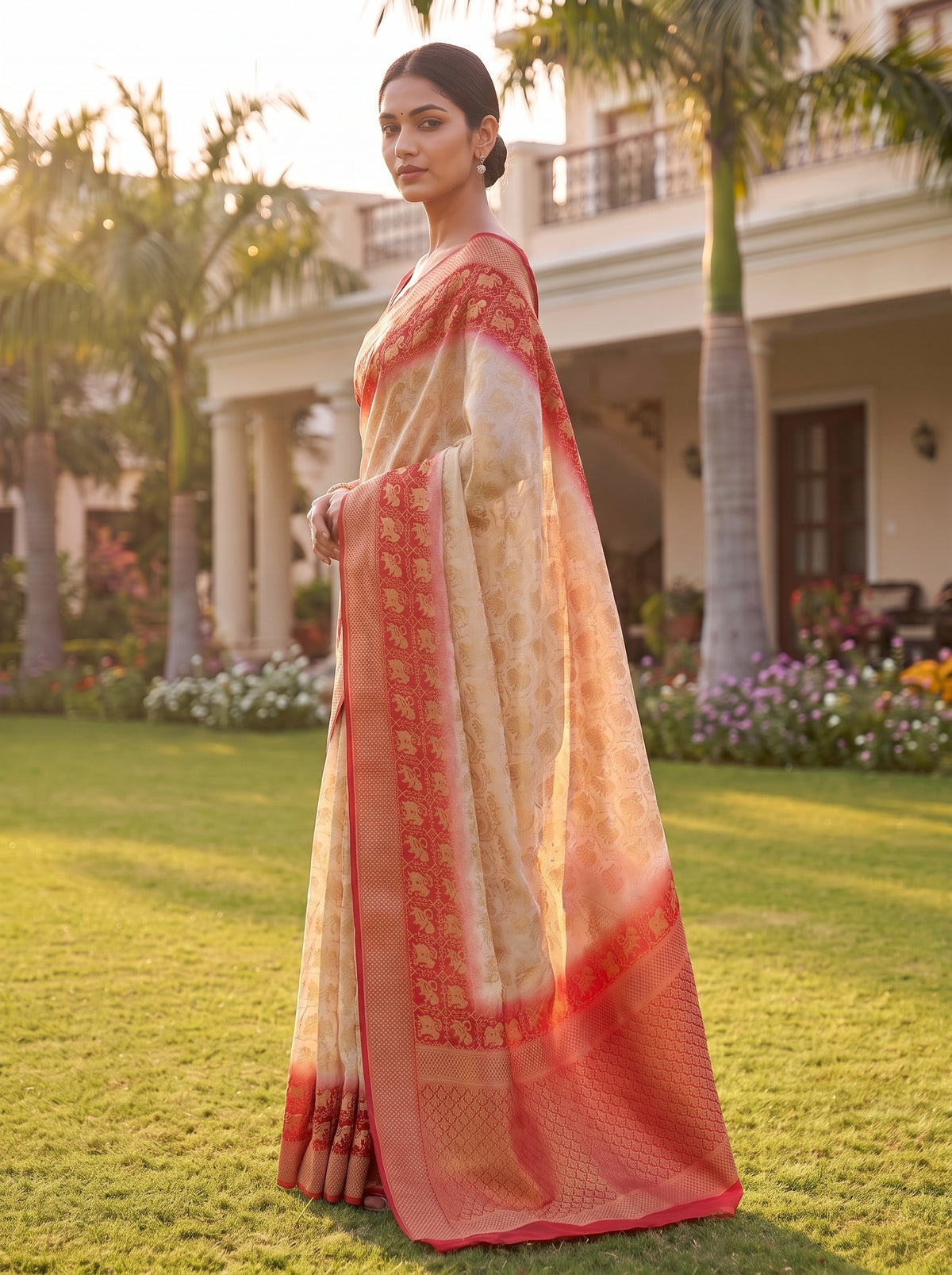 White Red Georgette Saree - Side