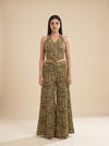 Henna Glow Mehndi Georgette Readymade Halter Top And Palazzo Set With Crush Tissue Dupatta - mood