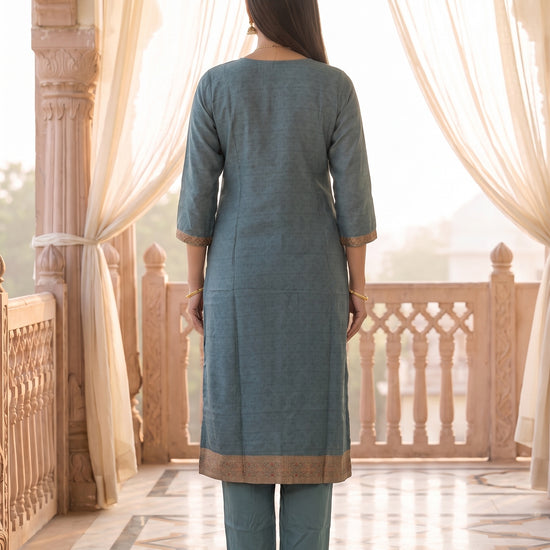 Monsoon Slate Grey Cotton Readymade Suit - back