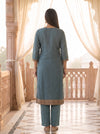 Monsoon Slate Grey Cotton Readymade Suit - back