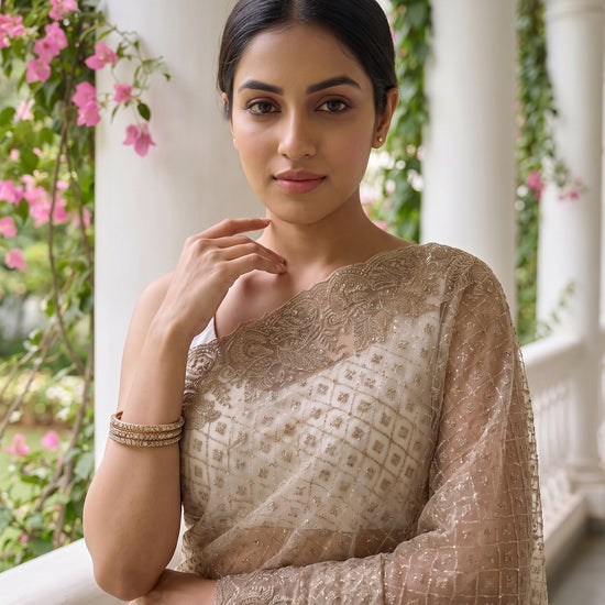 White Net Saree - Close Up