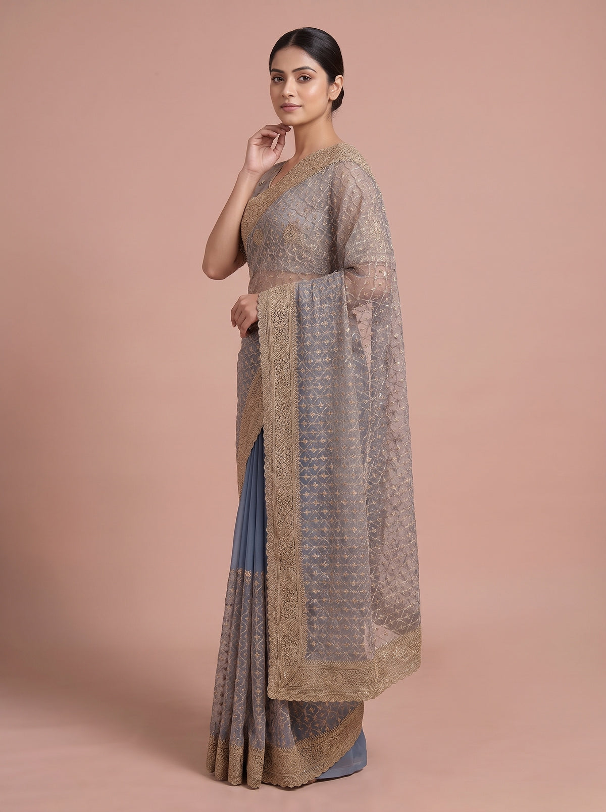 Peacock Net Saree - Side