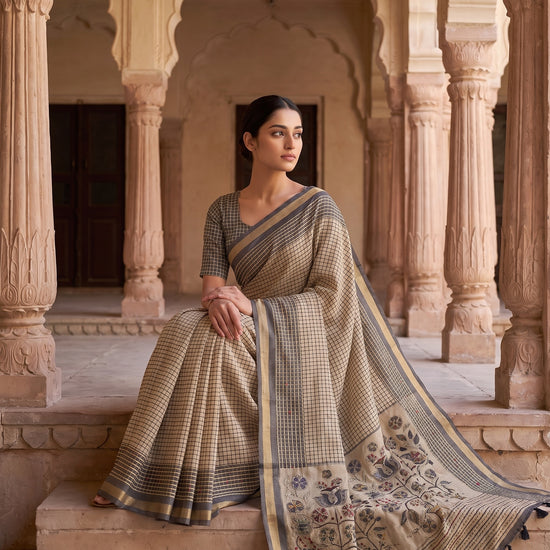 Tusser Cotton Embroidered Saree - Mood