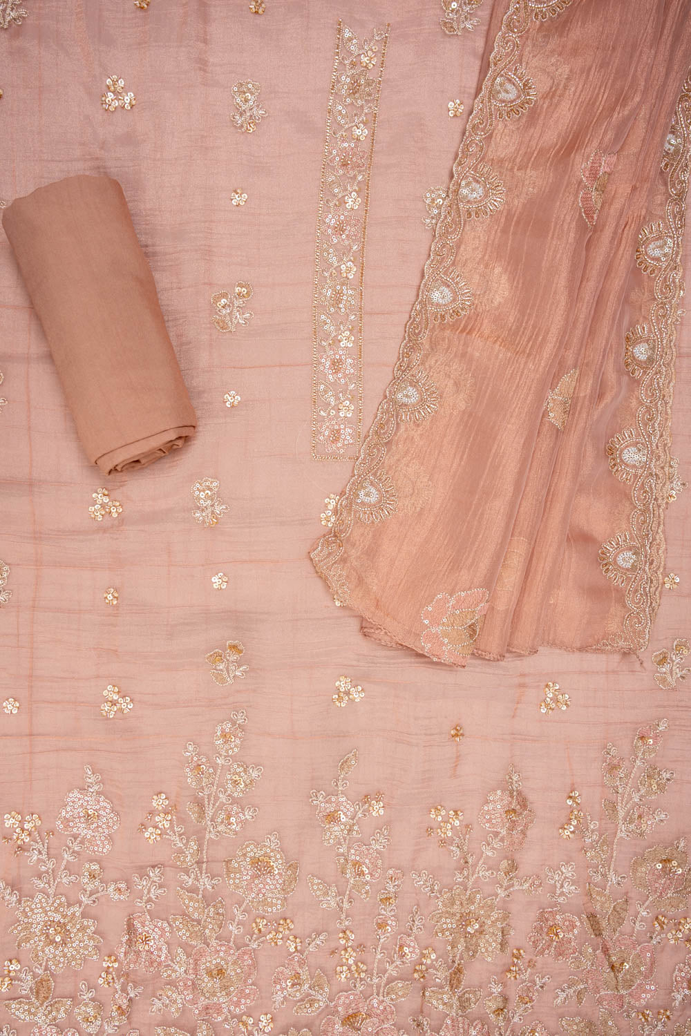 Peach Organza suit with organza dupatta