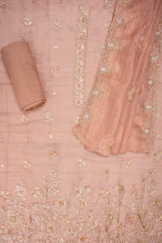 Peach Organza suit with organza dupatta